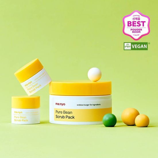 100g set of Witch Factory Pure Soybean Scrub with two 7g packs, showcasing K-Beauty skincare essentials for a rejuvenating experience.