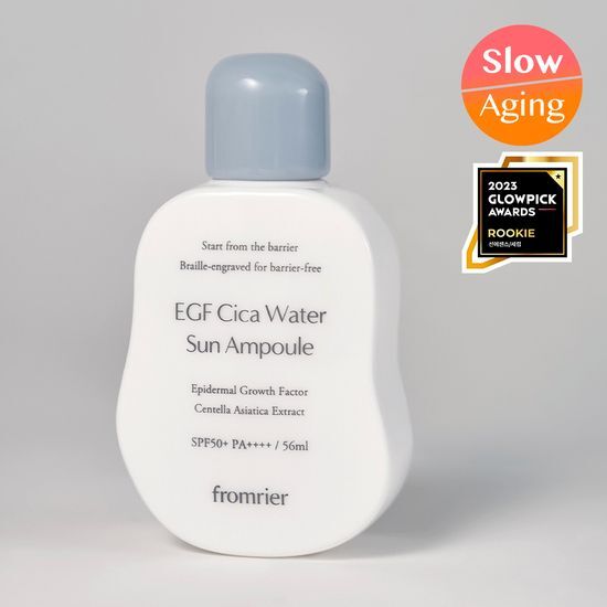 Fromlie Vegan EGF Cica Hydrating Ampoule 56ml in a stylish packaging, part of the Moist / Water Single / Water Duo_Water Sun Double Planning Set, designed for skincare and sun care.