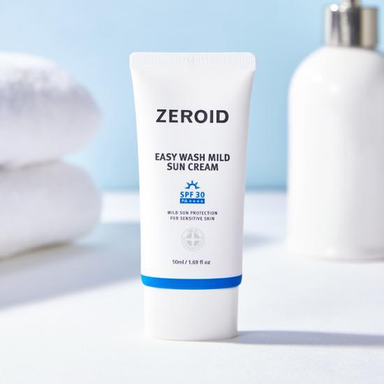 Zeroid Easy Wash Mild Sunscreen 50ml - K-Beauty skincare product for sun protection, suitable for all skin types.