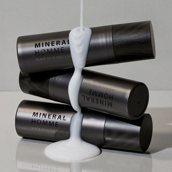 THE SAEM Mineral Homme Black All-in-One Fluid EX - K-Beauty skincare moisturizer for men, offering hydration and nourishment.