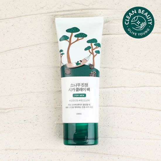 Round Lab For Men Pine Calming Cica Clay Pack 100ml - K-Beauty skincare mask designed to soothe and calm the skin.