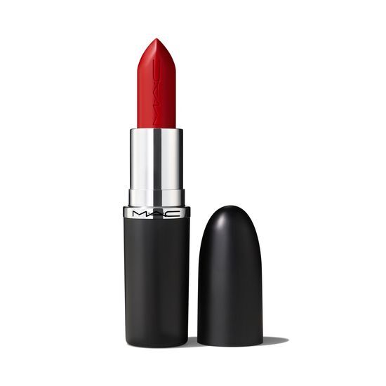 MAC Maximal Slick Satin Lipstick in Maraschino Cherry - Vibrant red shade, perfect for a bold lip look.