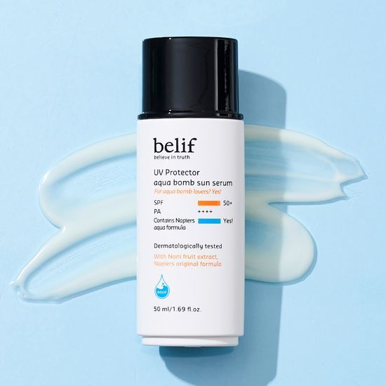 Belif UV Protector Aqua Balm Sun Serum 50ml - K-Beauty skincare product for sun protection and hydration.
