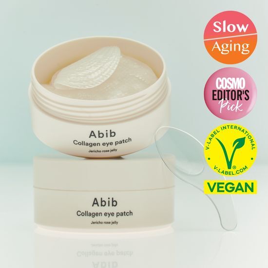Abib Collagen Eye Patch Resurrection Jelly double pack featuring 60 sheets each for rejuvenating skincare, ideal for K-Beauty enthusiasts.