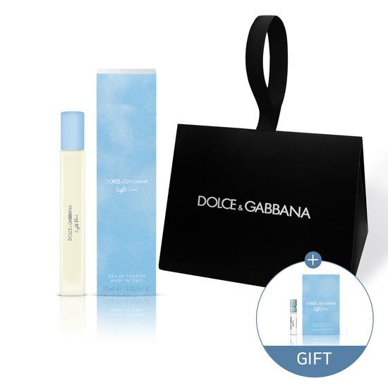 Gift set featuring Dolce & Gabbana Light Blue Pour Homme EDT in 10ml and 1.5ml sizes, perfect for fragrance lovers.