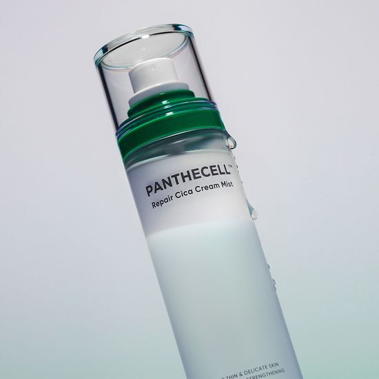 Bioheal Panthecell Repair Cica Cream Mist 120mL set showcasing two bottles of K-Beauty skincare moisturizer for soothing and repairing skin.