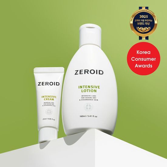 Alt text: Zeroid Intensive Lotion 160ml Set with Cream 25ml, K-Beauty skincare moisturizers for hydration and skin care.