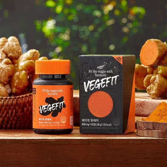 VeggieFit Turmeric 36g - 60 Tablets, a 2-month supply of natural health supplement for wellness.
