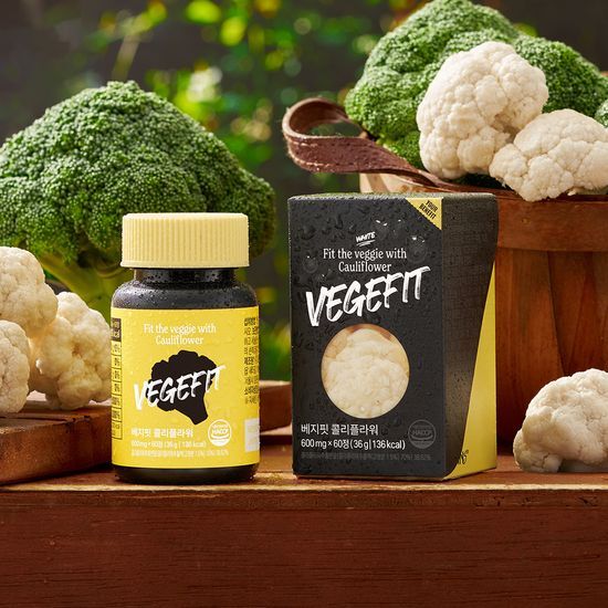VeggieFit Cauliflower Broccoli Supplement - 36g with 60 tablets for a 2-month supply, promoting health and wellness.