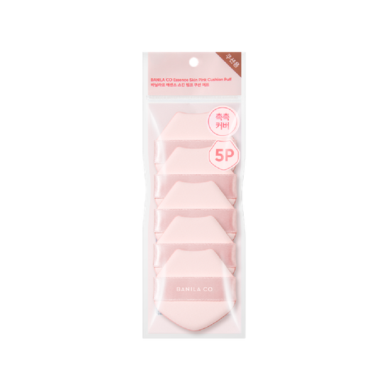 Set of 5 Vanilaco Essence Skin Pink Cushion Puffs for flawless makeup application, ideal beauty tools for K-Beauty enthusiasts.