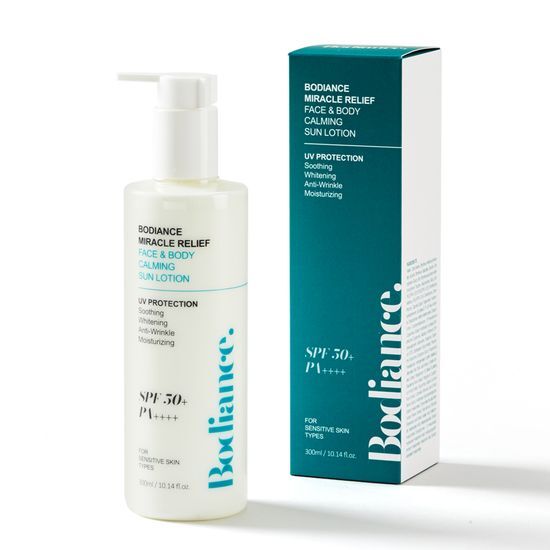 Bodyance Miracle Relief Face & Body Calming Sunscreen Lotion 300ml - K-Beauty skincare product for sun protection and soothing care.