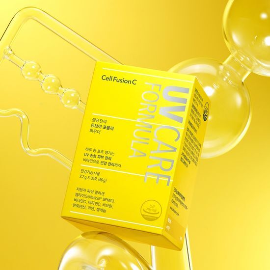 Cell Fusion C UV Formula Powder in a box of 30 sachets for sun protection and skin health.