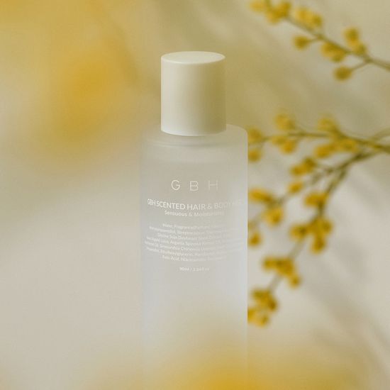 90ml GHB Scented Hair & Body Mist in Ginger Mimosa, a refreshing fragrance for personal care.