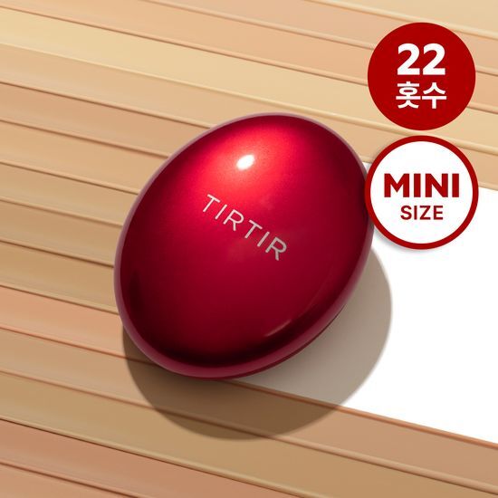 Mini cushion foundation in Natural Beige by Tirtir, featuring a red compact design for a flawless makeup finish.