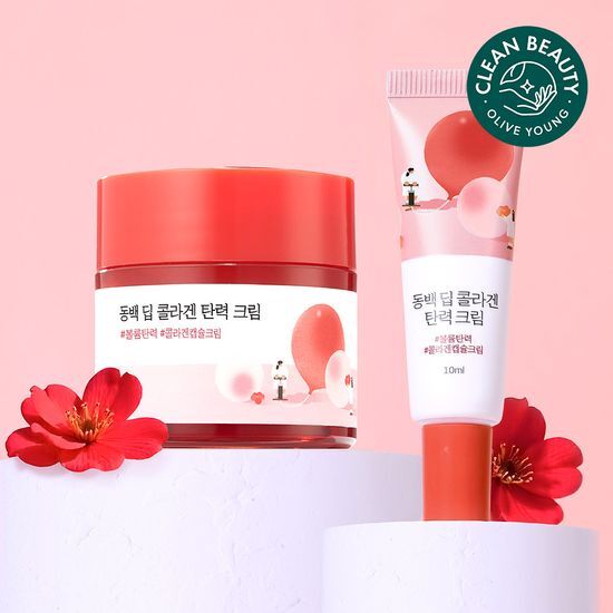 Round Lab Camellia Deep Collagen Elastic Cream 50ml with bonus 10ml, a K-Beauty skincare moisturizer for deep hydration and elasticity.
