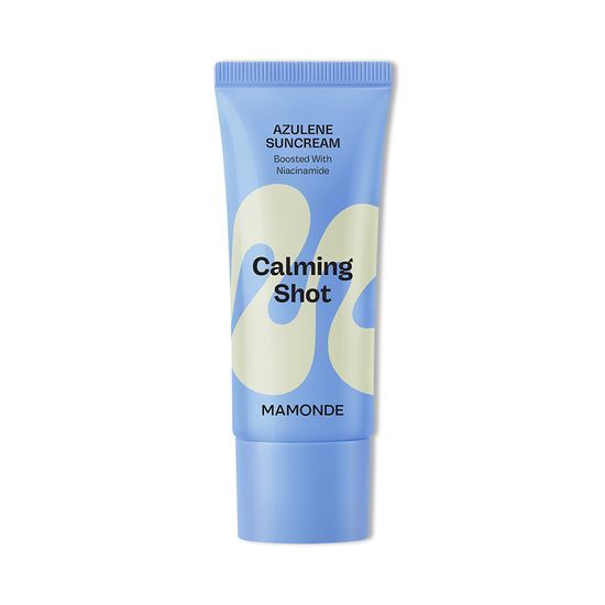 Mamonde Calming Shot Azulene Sunscreen 35ml - K-Beauty skincare product for sun protection, featuring soothing azulene for calm skin.
