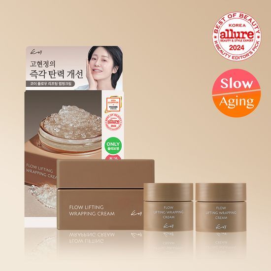 Set of Koi Flow Lifting Wrapping Cream 50ml with two 10ml mini creams, featuring K-Beauty skincare moisturizers for enhanced hydration and skin lifting.