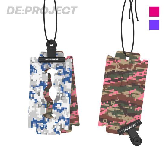 Air freshener fragrance tag featuring DProject Camo design, part of men's beauty collection, offering a choice between two types.