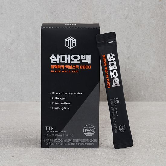 Samdaeohbaek Black Maca Liquid Stick 2200, 300g pack featuring 15 individual 20g packets, designed for men's beauty and personal care.