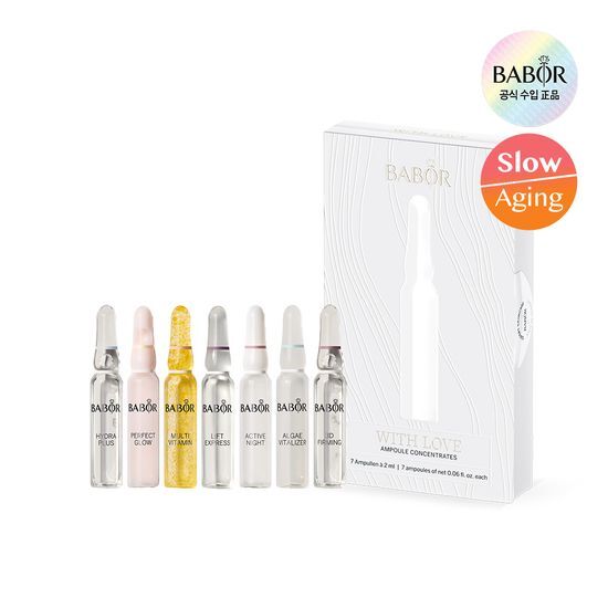 Barber Ampoule Concentrate White Collection featuring 7 vials of 2ml skincare serums for moisturization, part of the K-Beauty line.