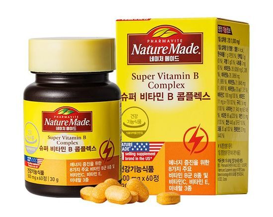 Nature Made Super Vitamin B Complex 60 Tablets in a bottle, featuring a one-month supply of essential B vitamins for energy support and overall wellness.