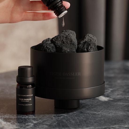 Alt text: Tiger Dazzler MARS Stone Diffuser in Mandarin Lime and Basil scent, designed for men's beauty and personal care.