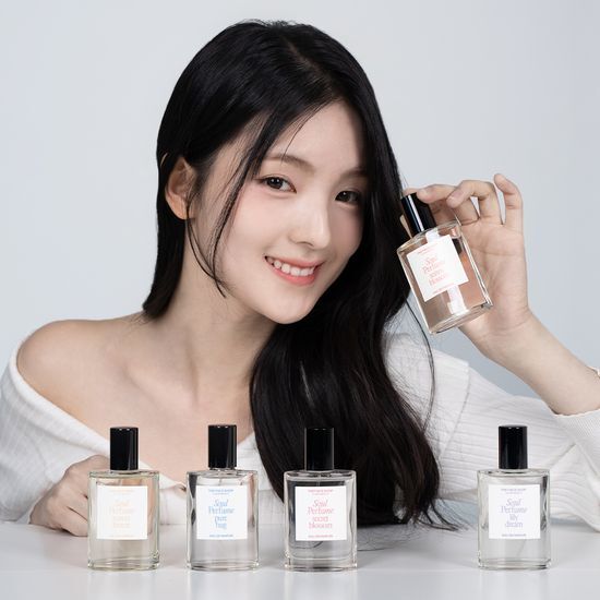 30ml The Face Shop Soul EDP fragrance options including Secret Blossom, Sunny Blossom, Lily Dream, Sunset Breeze, and Pure Hug.