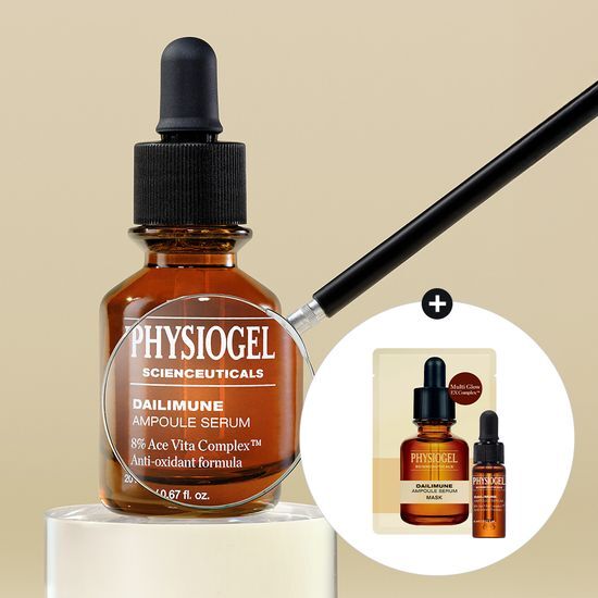 Physiogel Scientificals Daily Mune Ampoule Serum 20ml with 4ml bonus and a limited edition mask pack, showcasing K-Beauty skincare essentials.