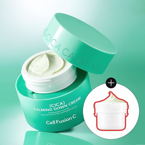 Cell Fusion C Post Alpha Cica Calming Down Cream 50ml Set with 50ml Refill - K-Beauty Moisturizer for Skin Soothing and Hydration