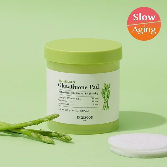 Skin Food Asparagus Glutathione Pads - 60 Sheets for revitalizing skincare, featuring K-Beauty innovation.