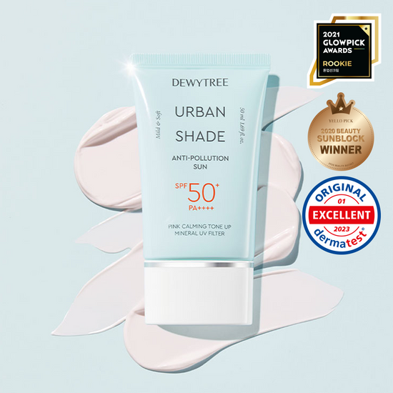 50ml Dewytree Urban Shade Anti-Pollution Sunscreen bottle, part of K-Beauty skincare line, designed for sun protection and pollution defense.