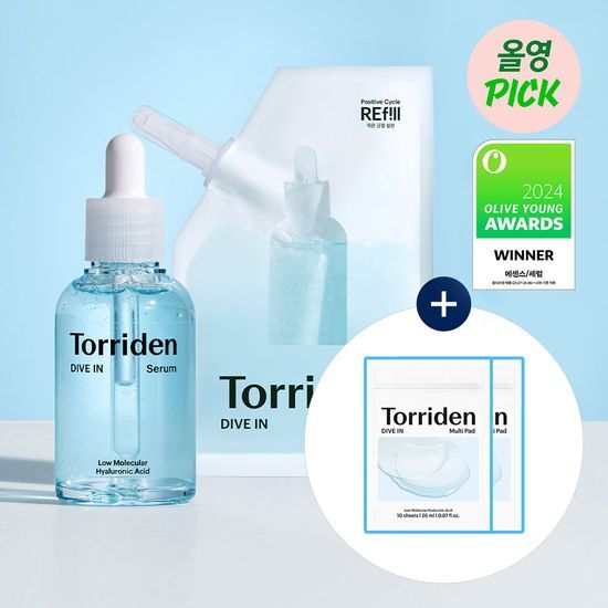 50ml Toreadive Low Molecular Weight Hyaluronic Acid Serum Limited Refill Set with 50ml Refill and 20 Multi Pads - K-Beauty Skincare Essence and Serum