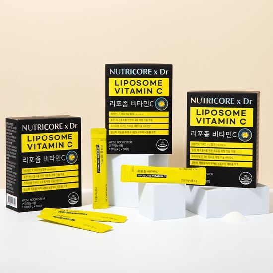 NutriCore Liposome Vitamin C sachets - 30-day supply, featuring 30 individual sachets for enhanced absorption and immune support.