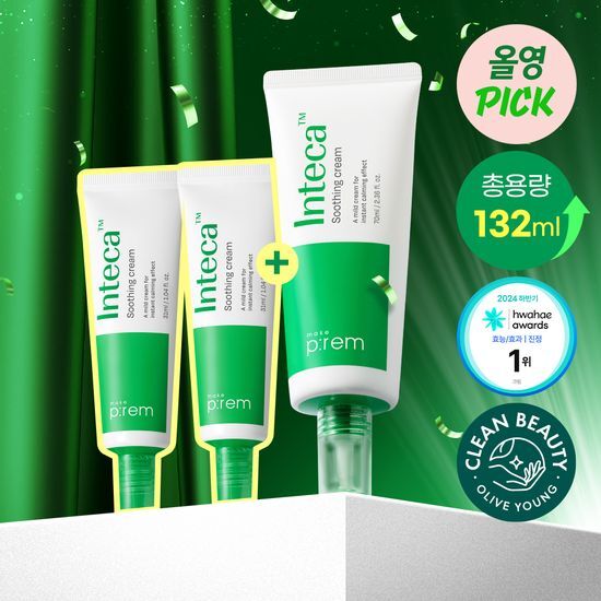Makeprem Inteka Soothing Cream 70ml Limited Edition with two additional 31ml creams, ideal for skincare and moisturizing, featured in a stylish package showcasing K-Beauty innovation.