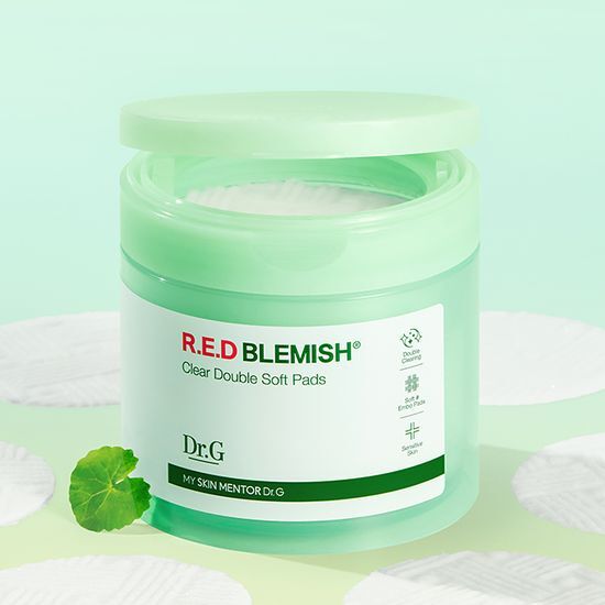 Dr. G Red Blemish Clear Double Layer Pads - 60 sheets for effective skincare, ideal for blemish treatment in K-Beauty routine.