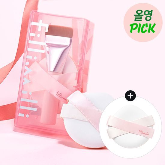 Phillymilly Mini Spatula Brush 828 with Ribbon Puff - Special Edition Beauty Tool for Makeup Application