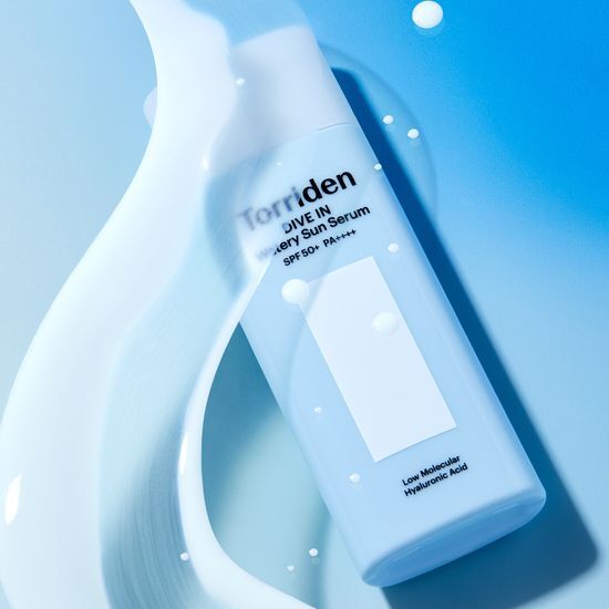 Torriden Dive-In Watery Fit Sun Serum 50ml with 20ml bonus size, a lightweight K-Beauty skincare product for sun protection, displayed against a clean background.