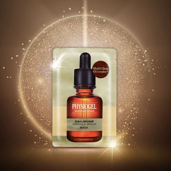 Alt text: Physiogel Scientificals Daily Mune Ampoule Serum Mask - K-Beauty skincare treatment in a single sheet, designed to nourish and hydrate the skin.