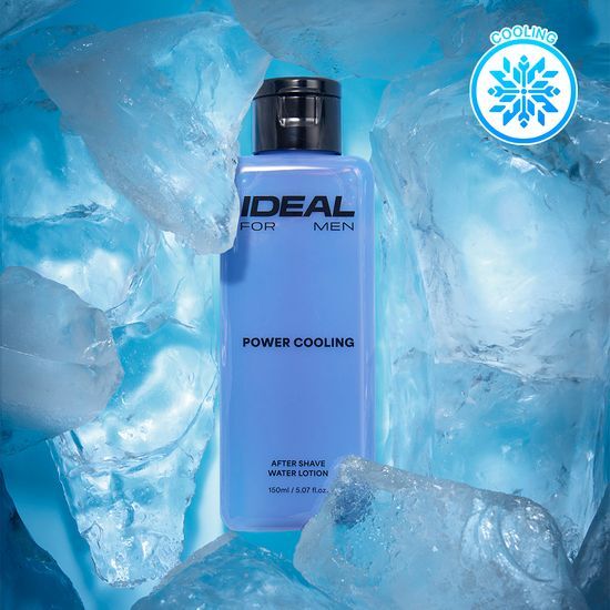 150mL Ideal for Men Power Cooling Aftershave Water Lotion, a refreshing skincare product designed for men's grooming, perfect for soothing and revitalizing the skin after shaving.