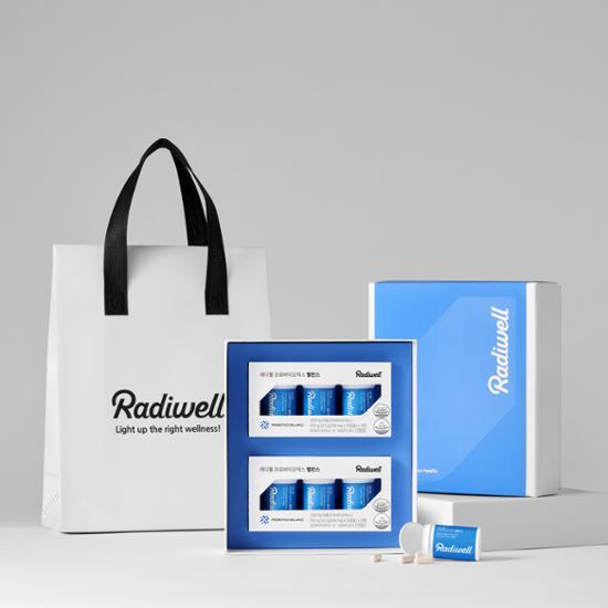 Radiwell Probiotics Balance Gift Set featuring 6 bottles with 10 capsules each, offering a 2-month supply of digestive support.