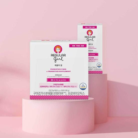 Regular Girl Synbiotics Probiotic Women's Constipation Relief Stick - 6g x 7 sticks, designed for women's digestive health and constipation relief.