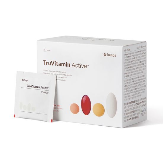 Denphus True Vitamin Active 30 Capsules, warm packaging, one-month supply, dietary supplement.