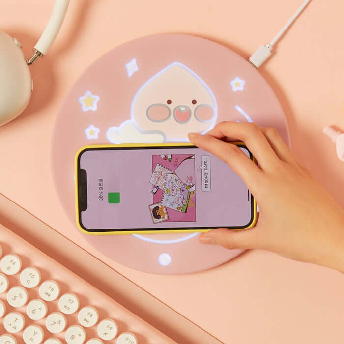 Peach Character Wireless Charging Pad - Animation Design by Kakao Friends - Available at allkpopmag. Price: $49.38.